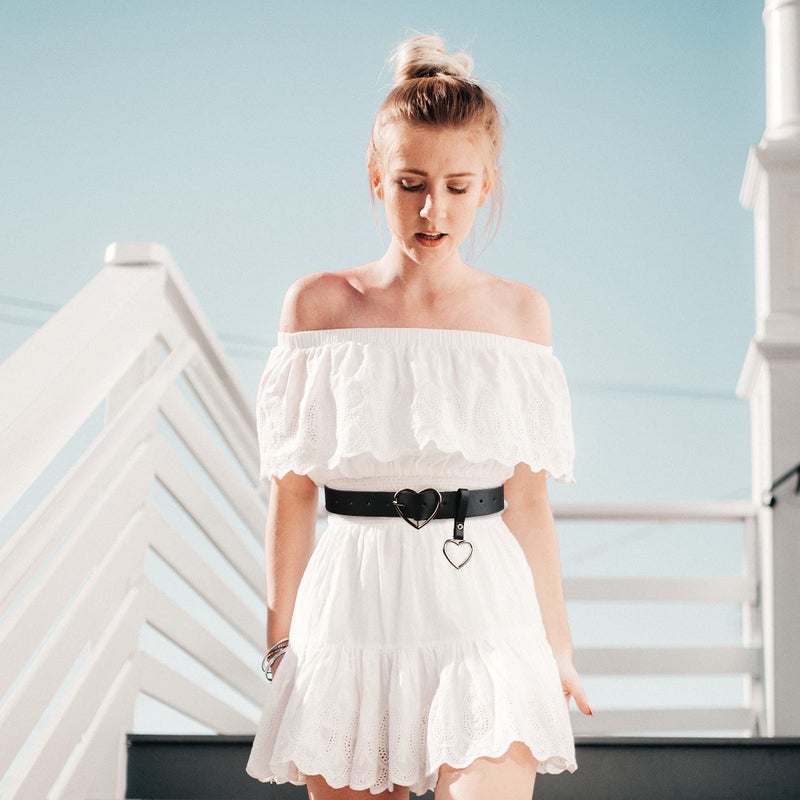 TXIN Heart-shaped Wide Black Belt with Silver Metal Buckle for Women Girls Students Jeans Shorts Ladies Dress - Image 5